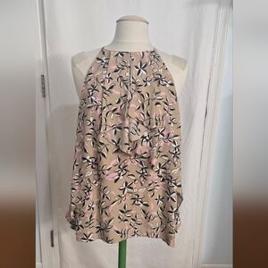 Banana Republic Beige and Pink Floral A-Line Skirt